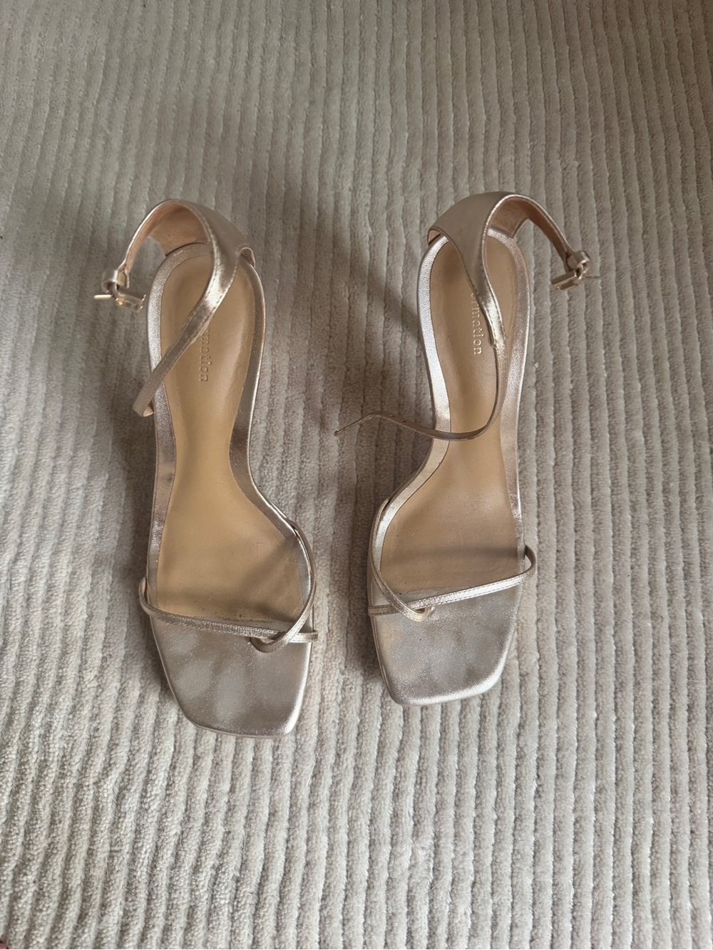 Reformation Minimalist Strappy Sandals in Metallic Champagne gold
